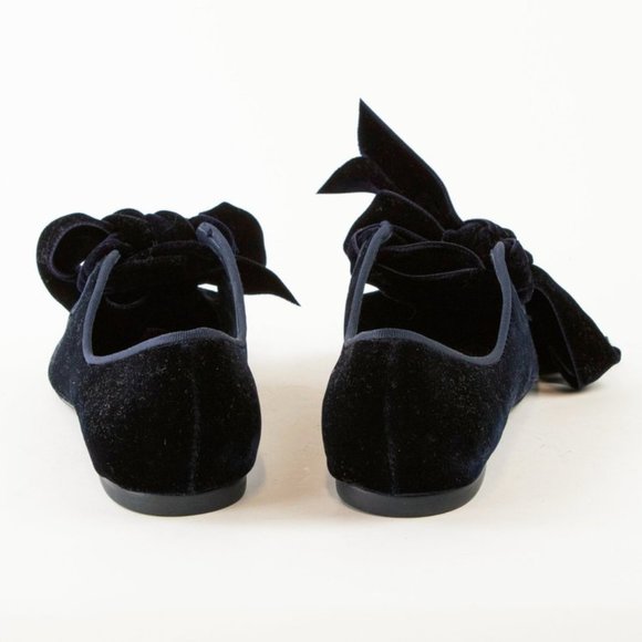 Tory Burch Clara Blue Notte Grosgrain-Trimmed Velvet Point-Toe Flats - Picture 3 of 7